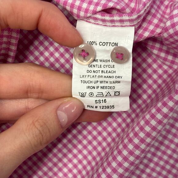 Hammer Made Pink White Gingham Plaid Mens M Button Down Long Sleeve Dress Shirt - Picture 5 of 11